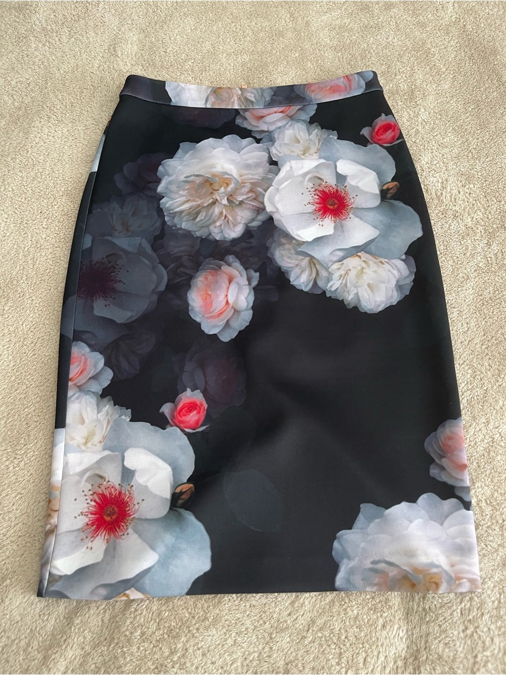 Ted Baker London Black Pencil Skirt with White & Coral Floral Print